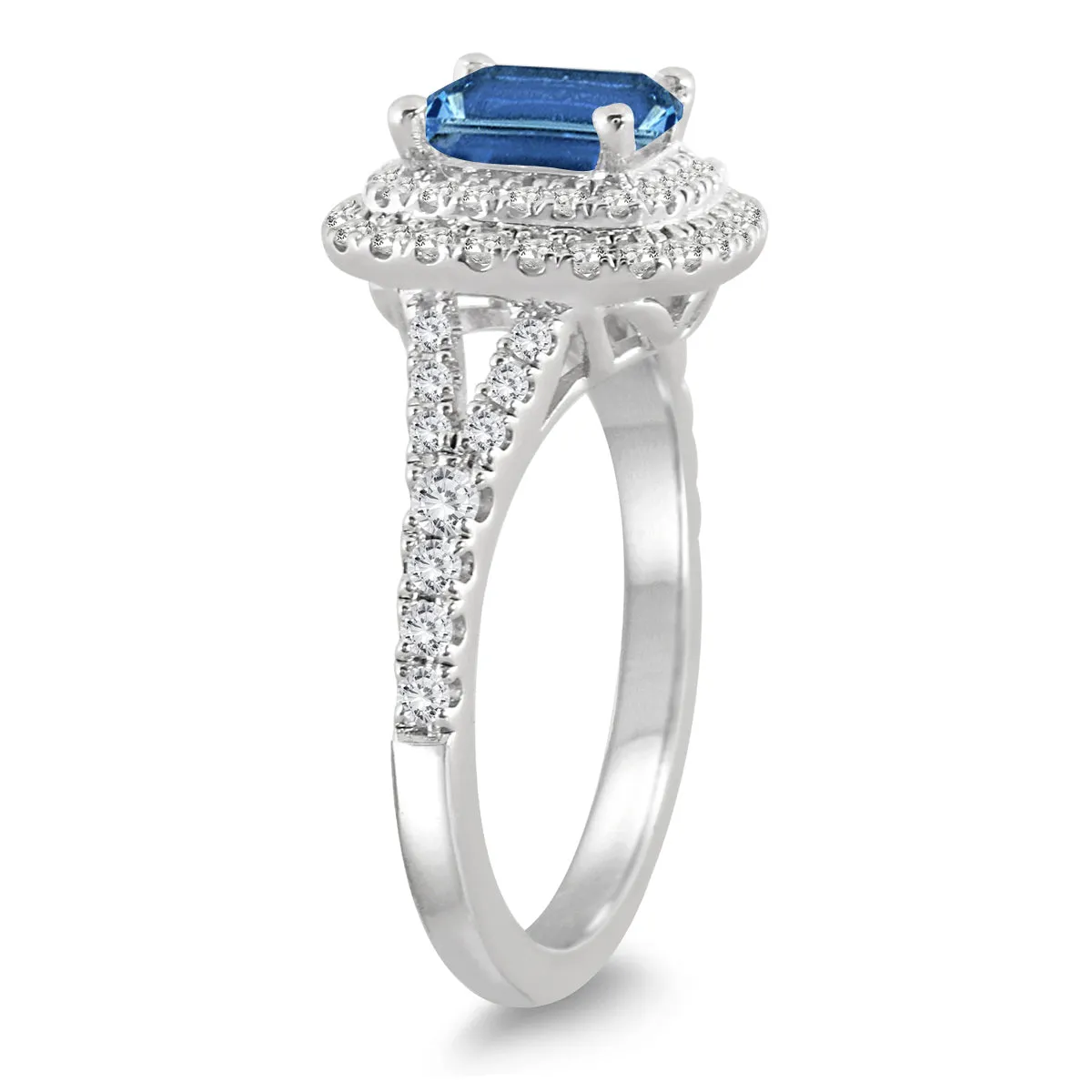 1 1/2 Carat Halo Diamond Engagement Sapphire Ring In 14K White Gold