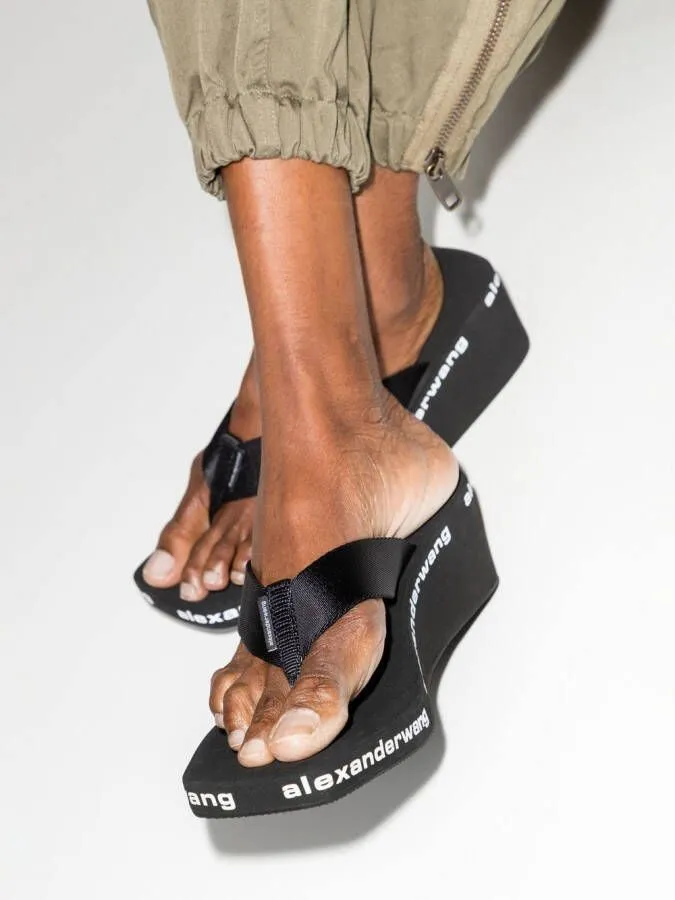 Alexander Wang logo-print wedge flip flops Black