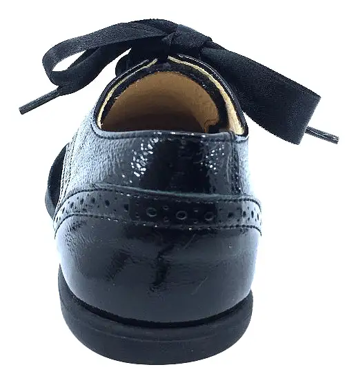 Andanines Boy's and Girl's Ribbon Tie Oxford, Black Patent/Black Velvet