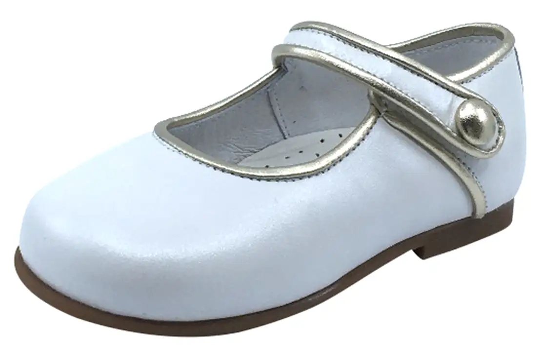 Andanines Girl's Metallic Trim Mary Jane, Blanco/Silver Trim