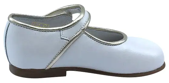 Andanines Girl's Metallic Trim Mary Jane, Blanco/Silver Trim