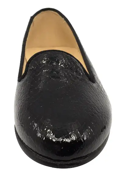 Andanines  Girl's Scalloped Ballet Flat, Black Pebble Patent