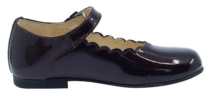 Andanines  Girl's Scalloped Mary Jane, Burgundy Patent