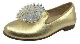 Andanines Girl's Smoking Loafer with Ornament, Gold