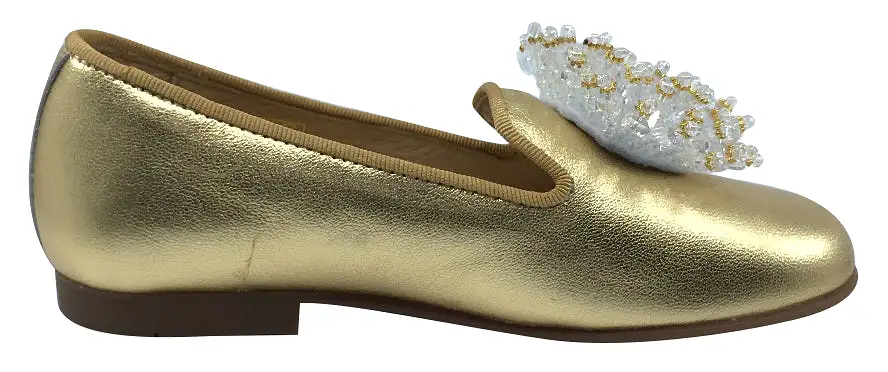 Andanines Girl's Smoking Loafer with Ornament, Gold