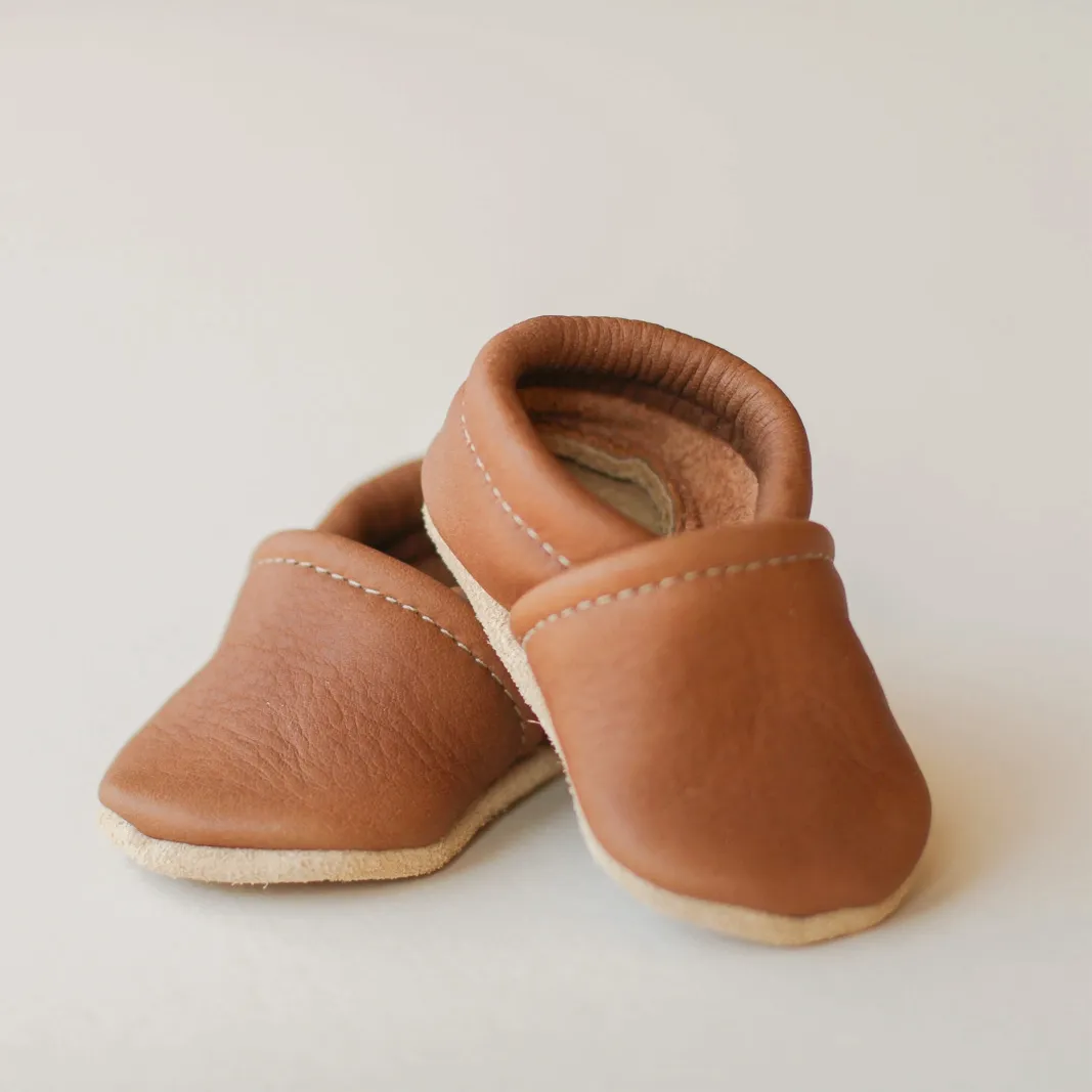 BABY LEATHER MOCCASIN SHOES - WALNUT