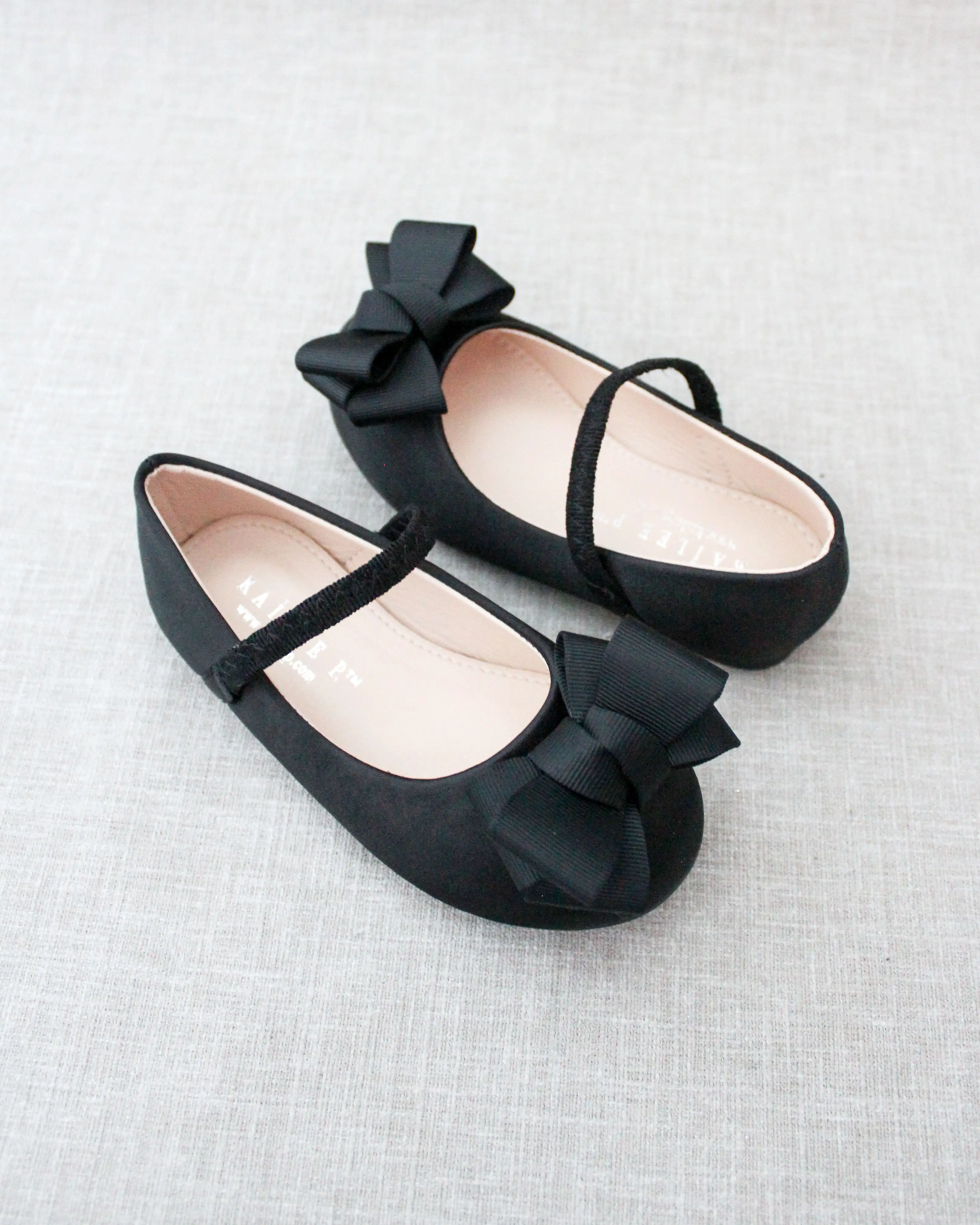 Black Satin Mary Jane Flats with Grosgrain Bow