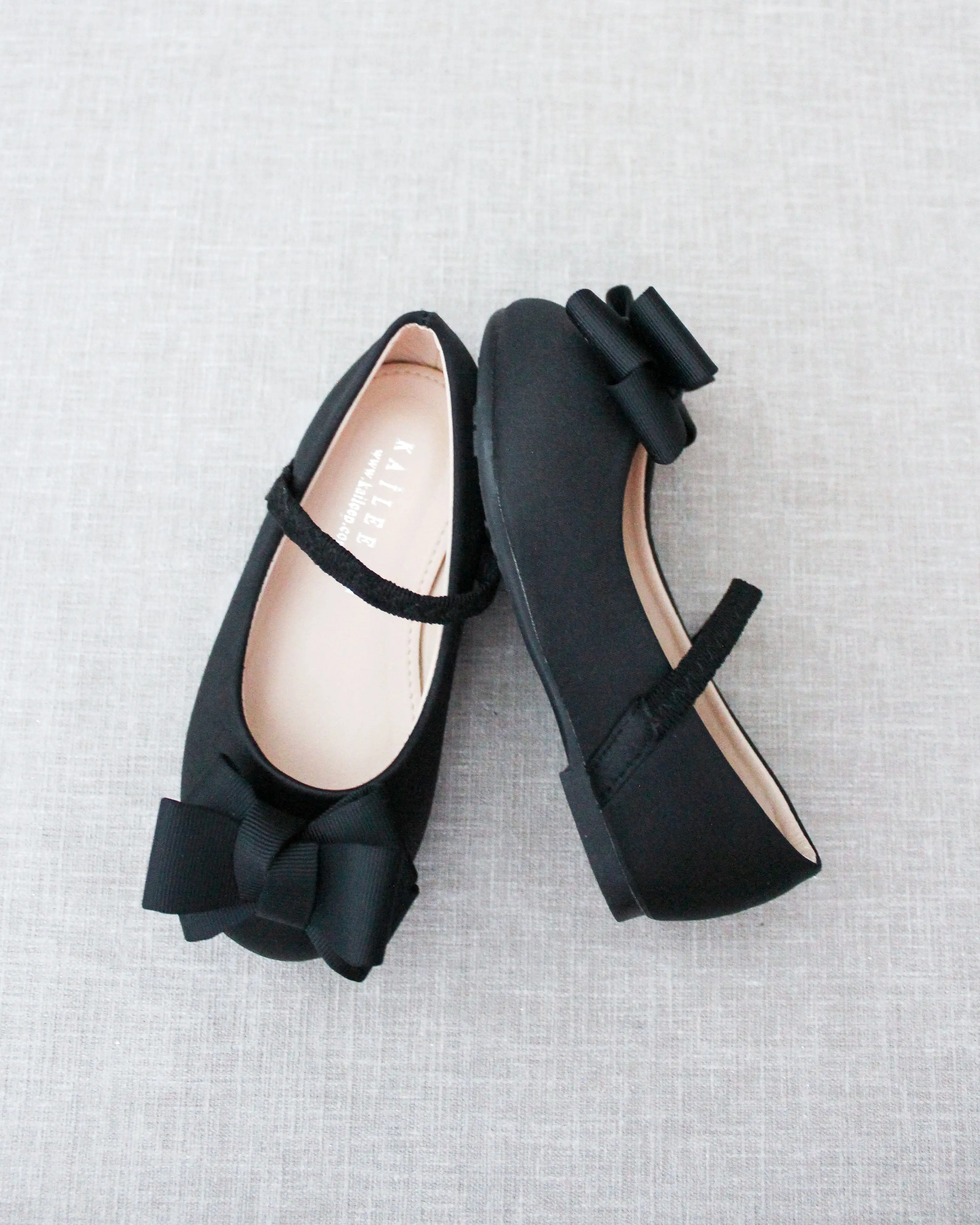 Black Satin Mary Jane Flats with Grosgrain Bow