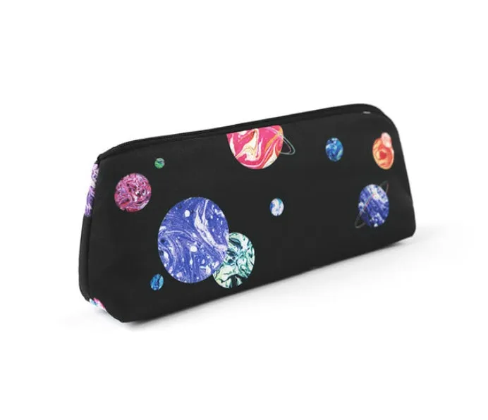 Black Space Planet Graphic Pencil Cases Stationery Zipper School 19cm Office Cosmetics Pouches Artists Designer Prints Gifts Bag