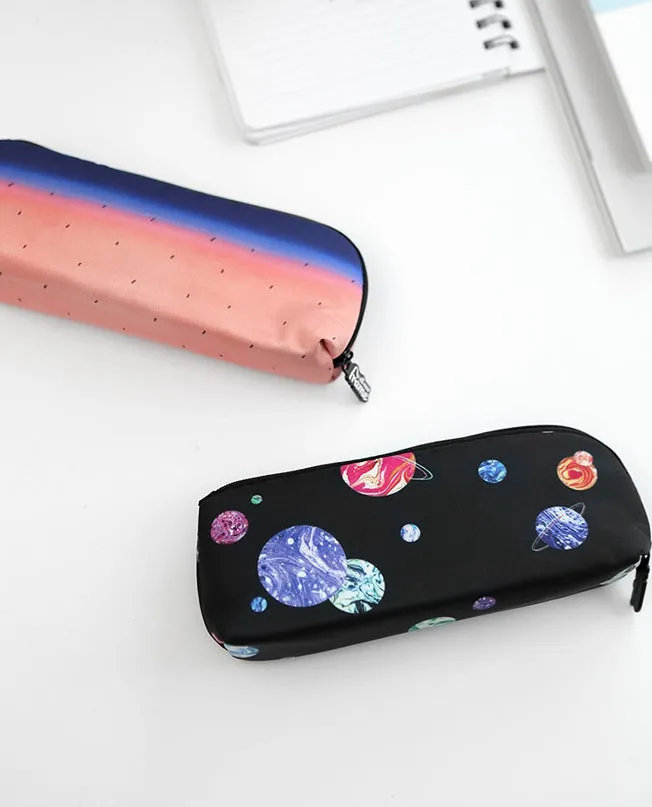 Black Space Planet Graphic Pencil Cases Stationery Zipper School 19cm Office Cosmetics Pouches Artists Designer Prints Gifts Bag