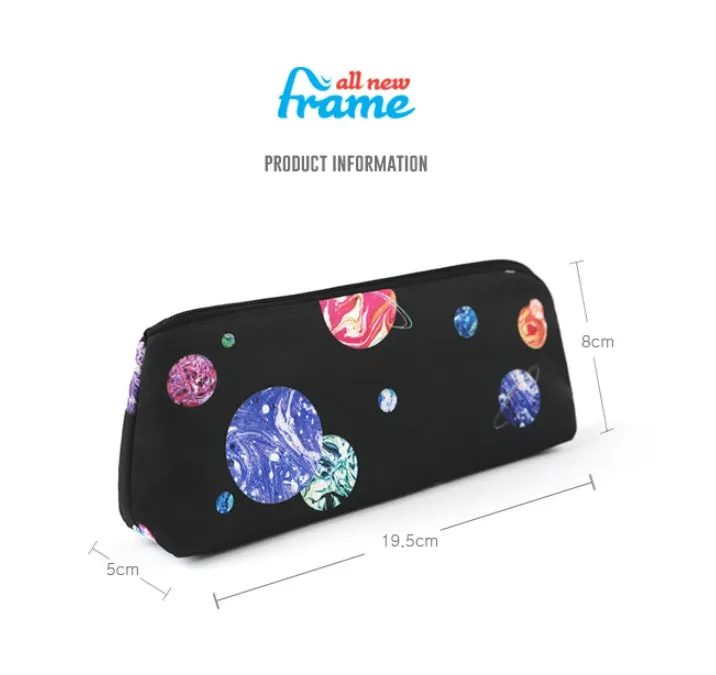 Black Space Planet Graphic Pencil Cases Stationery Zipper School 19cm Office Cosmetics Pouches Artists Designer Prints Gifts Bag