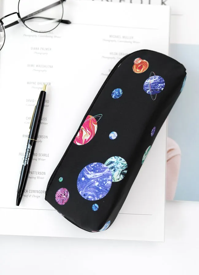 Black Space Planet Graphic Pencil Cases Stationery Zipper School 19cm Office Cosmetics Pouches Artists Designer Prints Gifts Bag