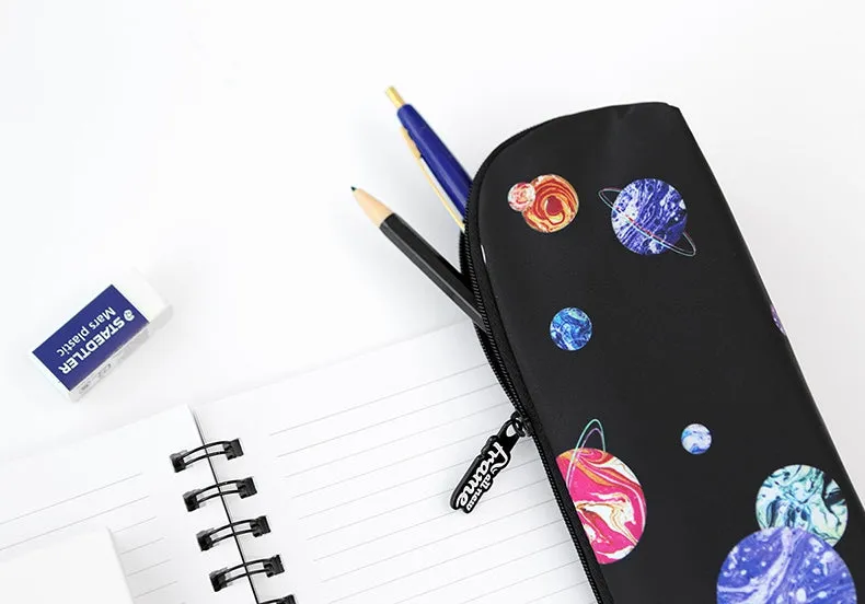 Black Space Planet Graphic Pencil Cases Stationery Zipper School 19cm Office Cosmetics Pouches Artists Designer Prints Gifts Bag