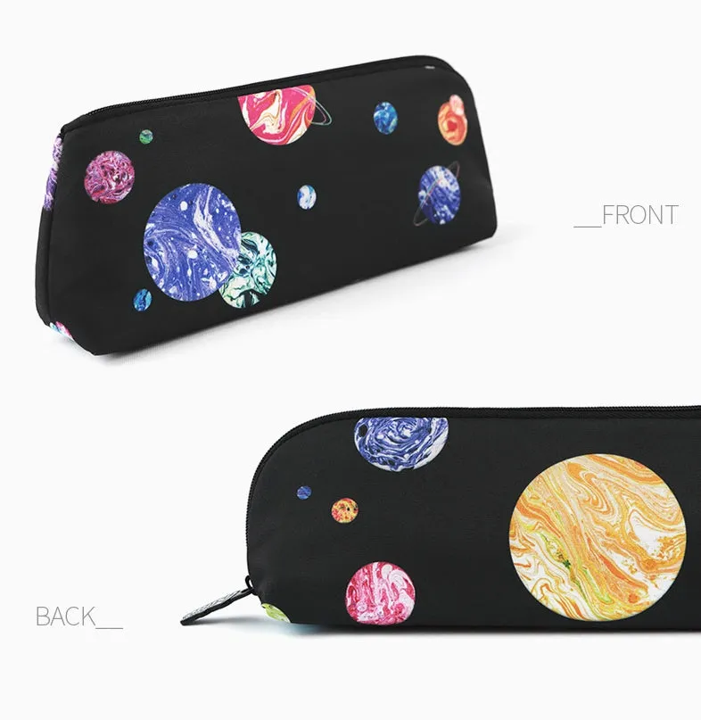 Black Space Planet Graphic Pencil Cases Stationery Zipper School 19cm Office Cosmetics Pouches Artists Designer Prints Gifts Bag