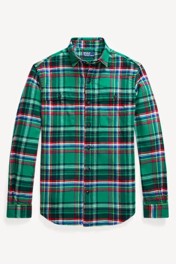 Classic Fit Suede-Patch Plaid Workshirt