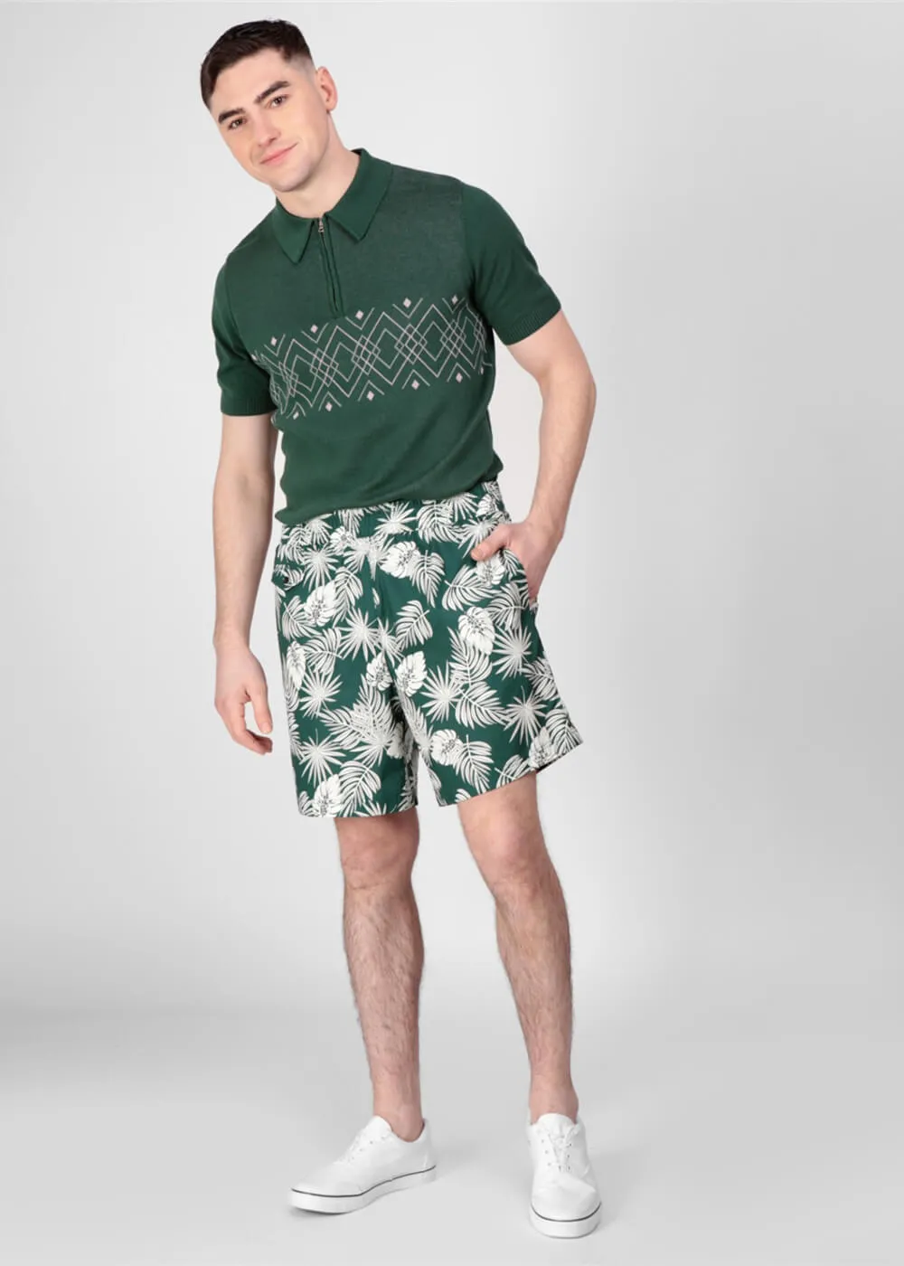 Collectif Mens Martin Deep Palm Shorts Green