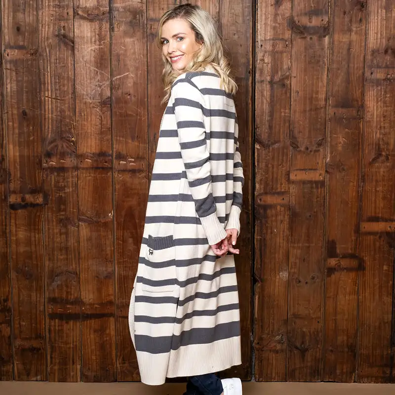 Cosy Gowrie Striped Maxi Cardi Ivory