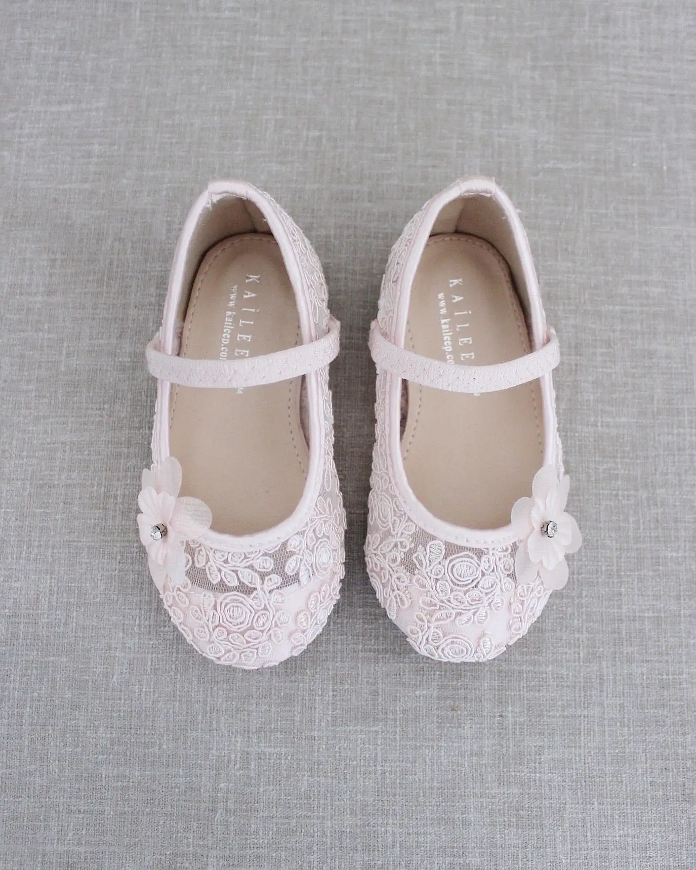 Crochet Lace Mary Jane Flats with Flower Applique