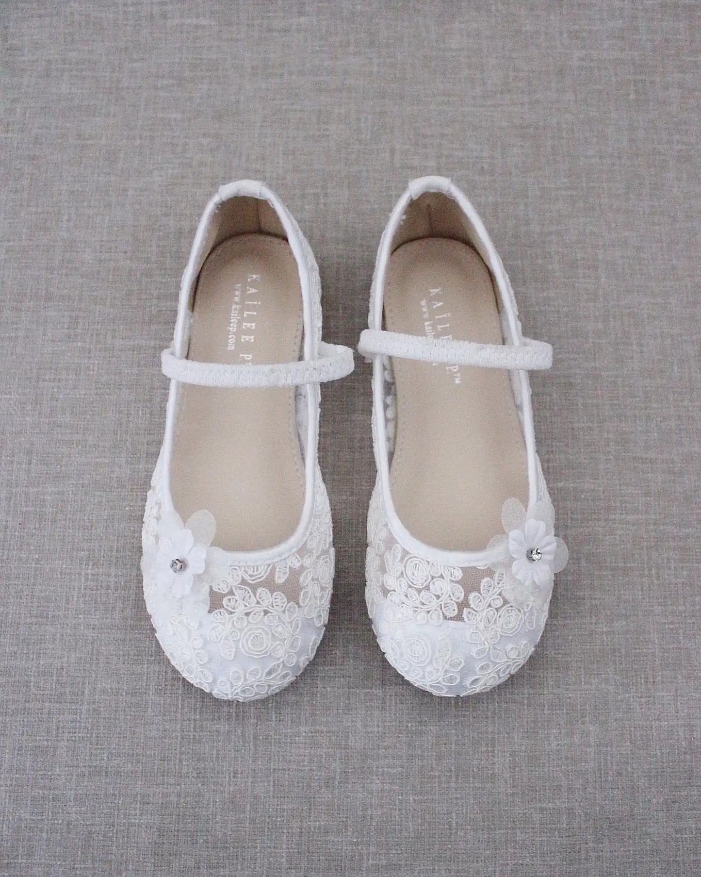 Crochet Lace Mary Jane Flats with Flower Applique