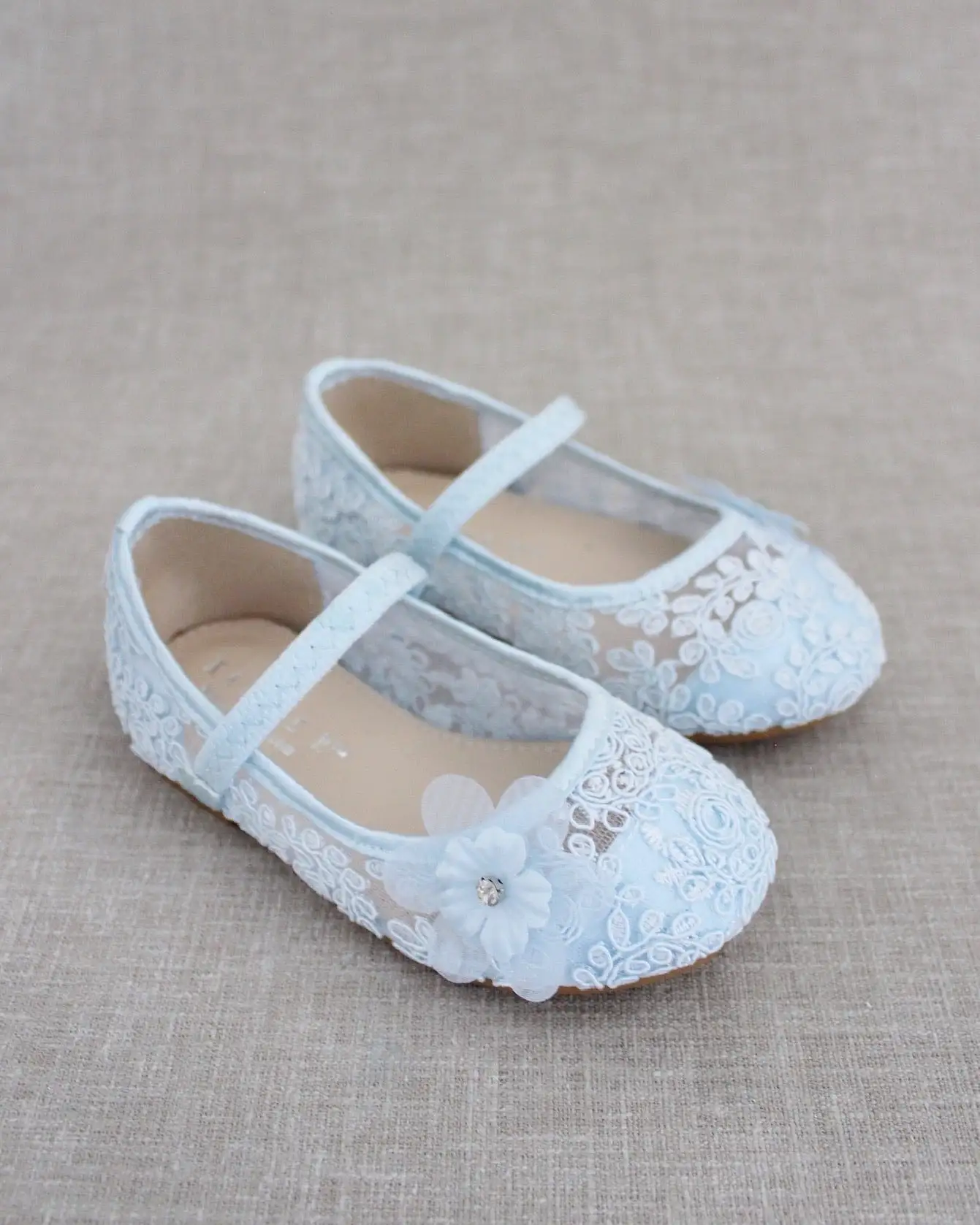 Crochet Lace Mary Jane Flats with Flower Applique