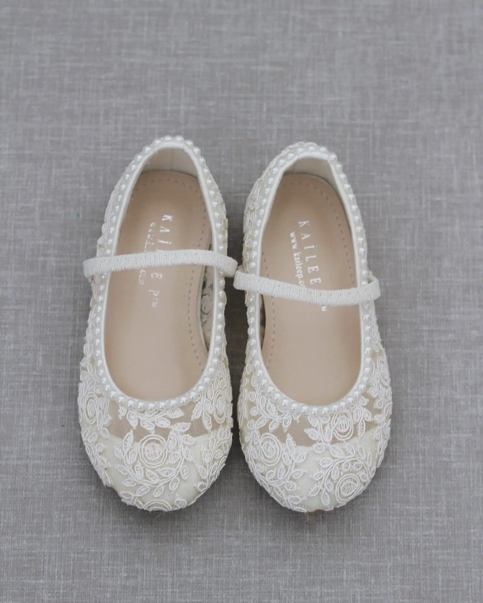 Crochet Lace Mary Jane Flats with Mini Pearls