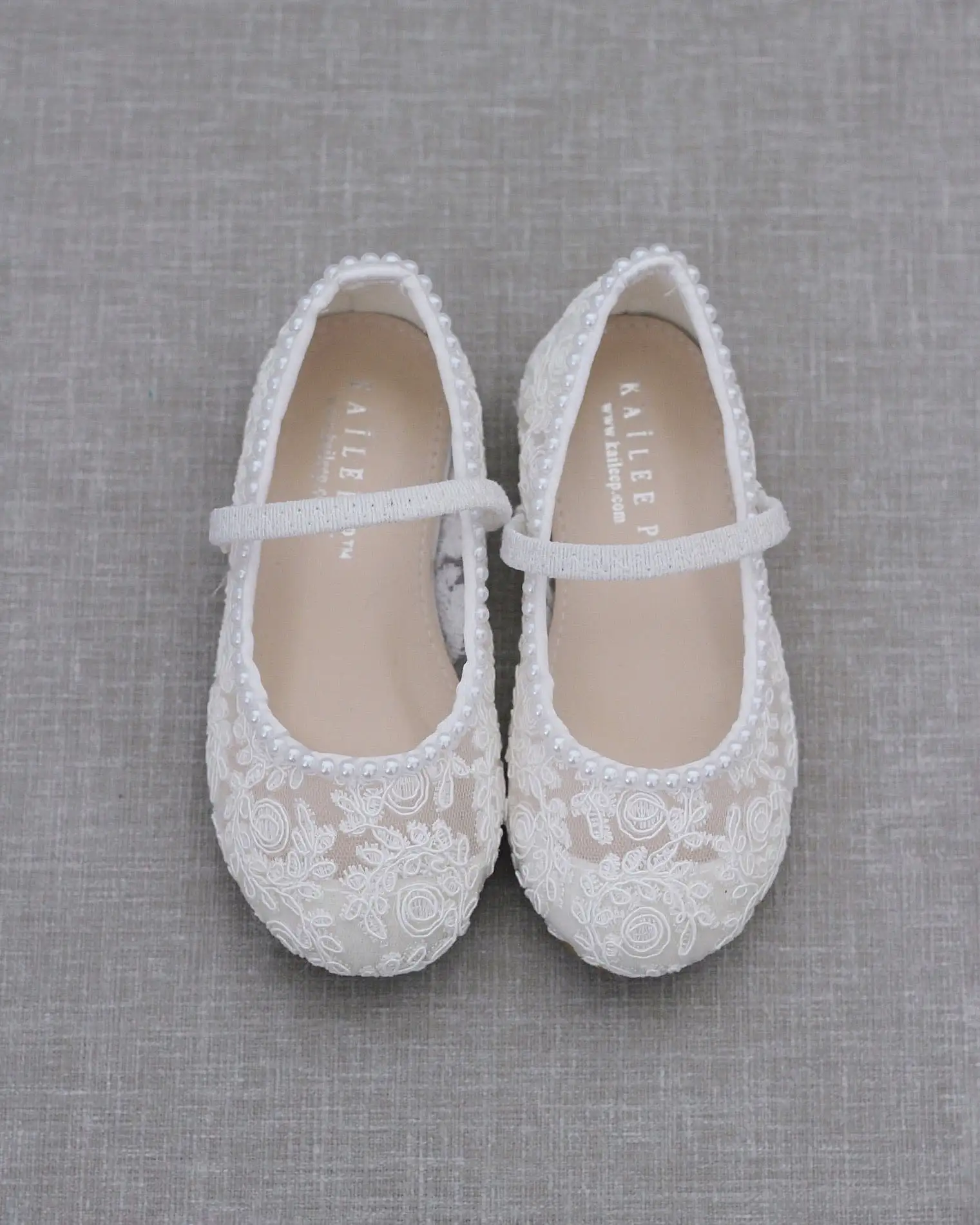 Crochet Lace Mary Jane Flats with Mini Pearls