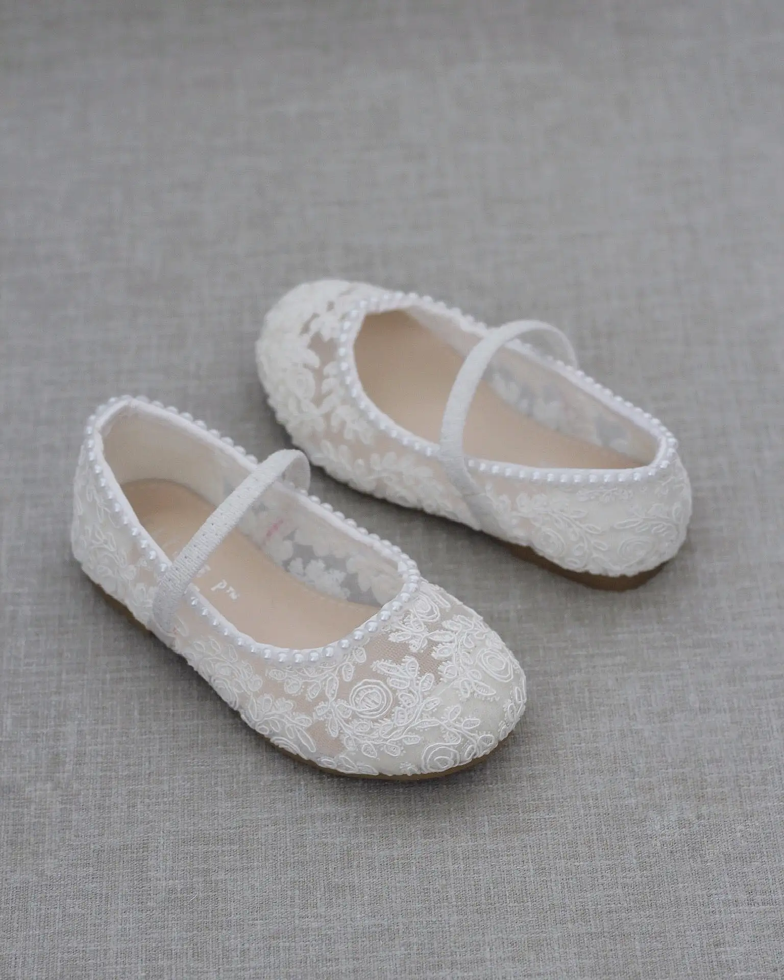 Crochet Lace Mary Jane Flats with Mini Pearls