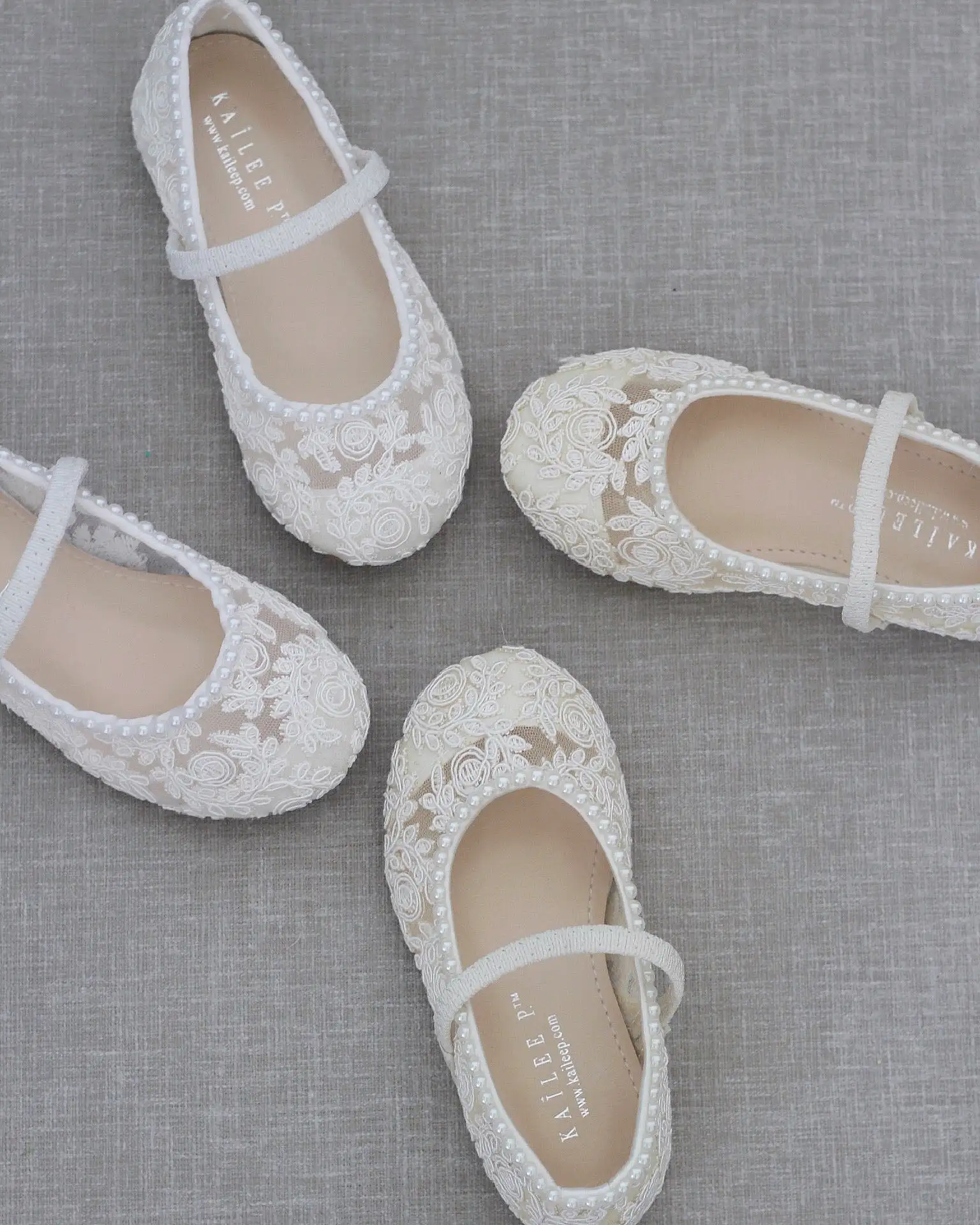 Crochet Lace Mary Jane Flats with Mini Pearls