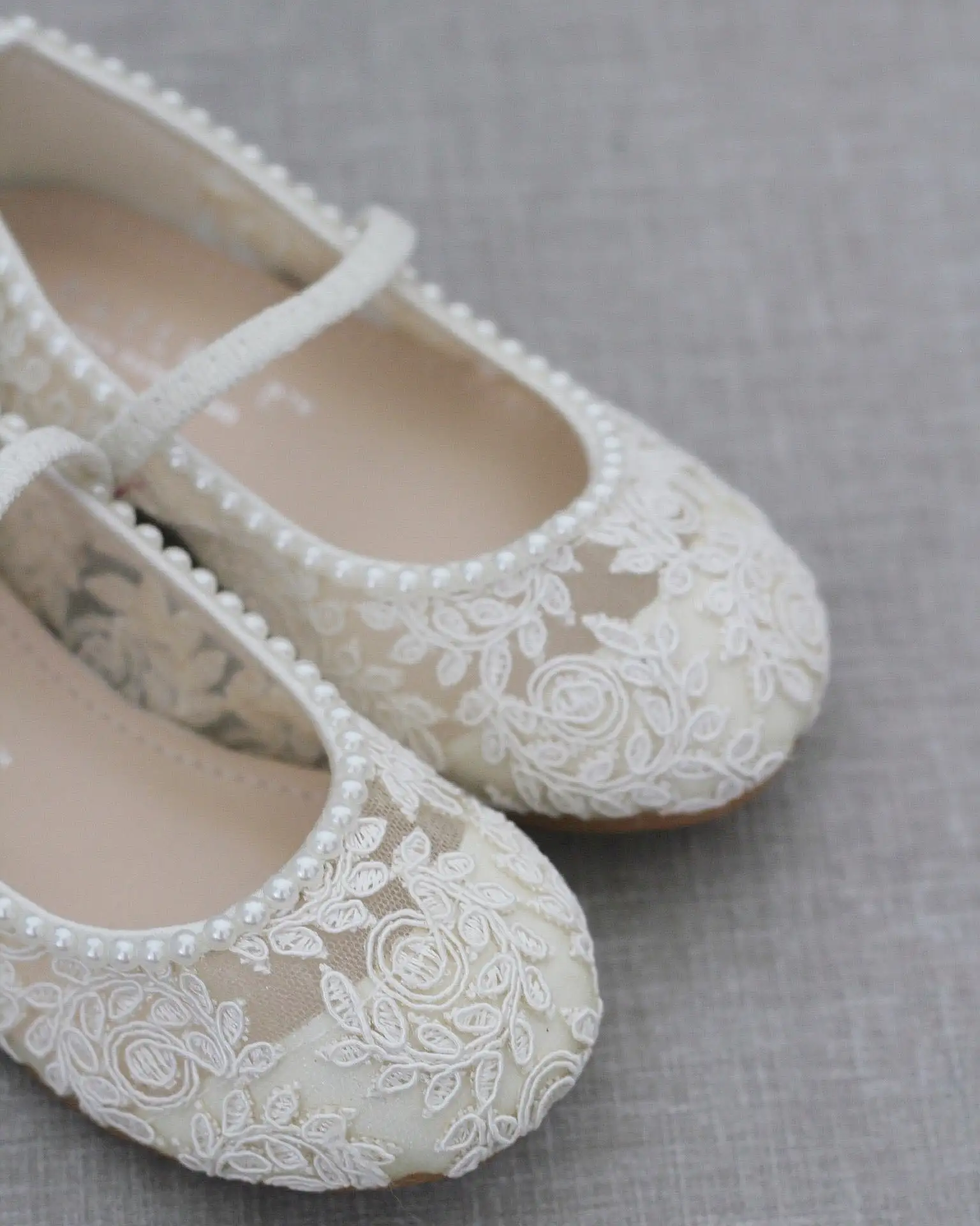 Crochet Lace Mary Jane Flats with Mini Pearls