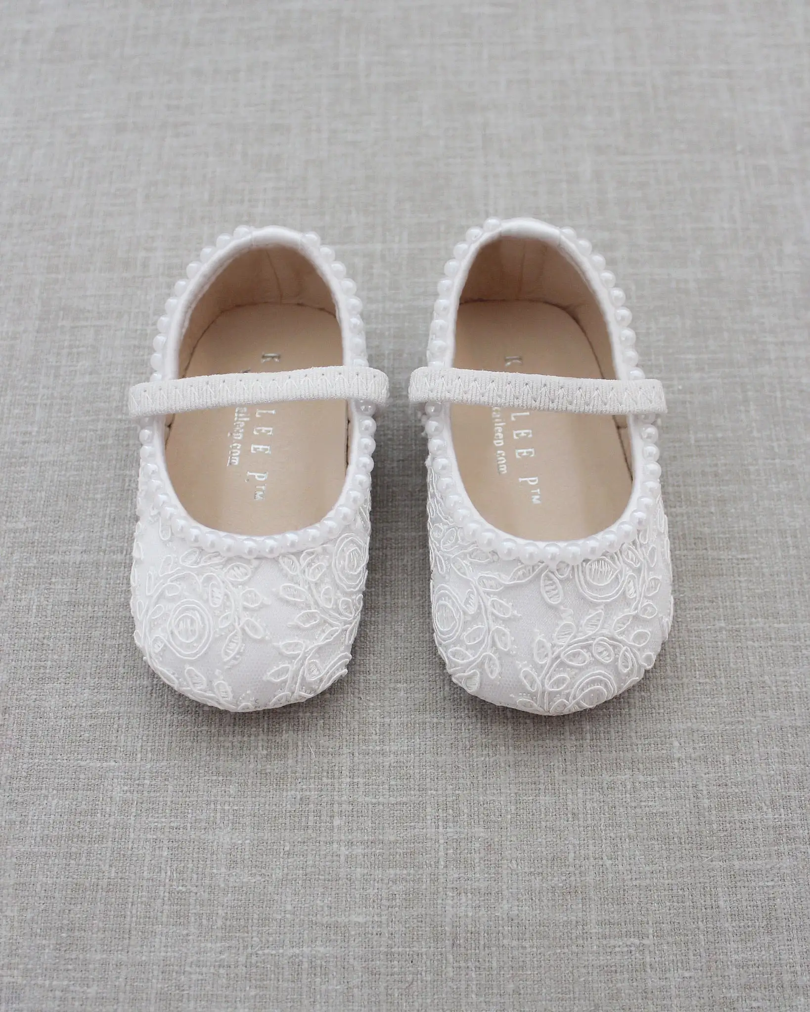 Crochet Lace Mary Jane Flats with Mini Pearls