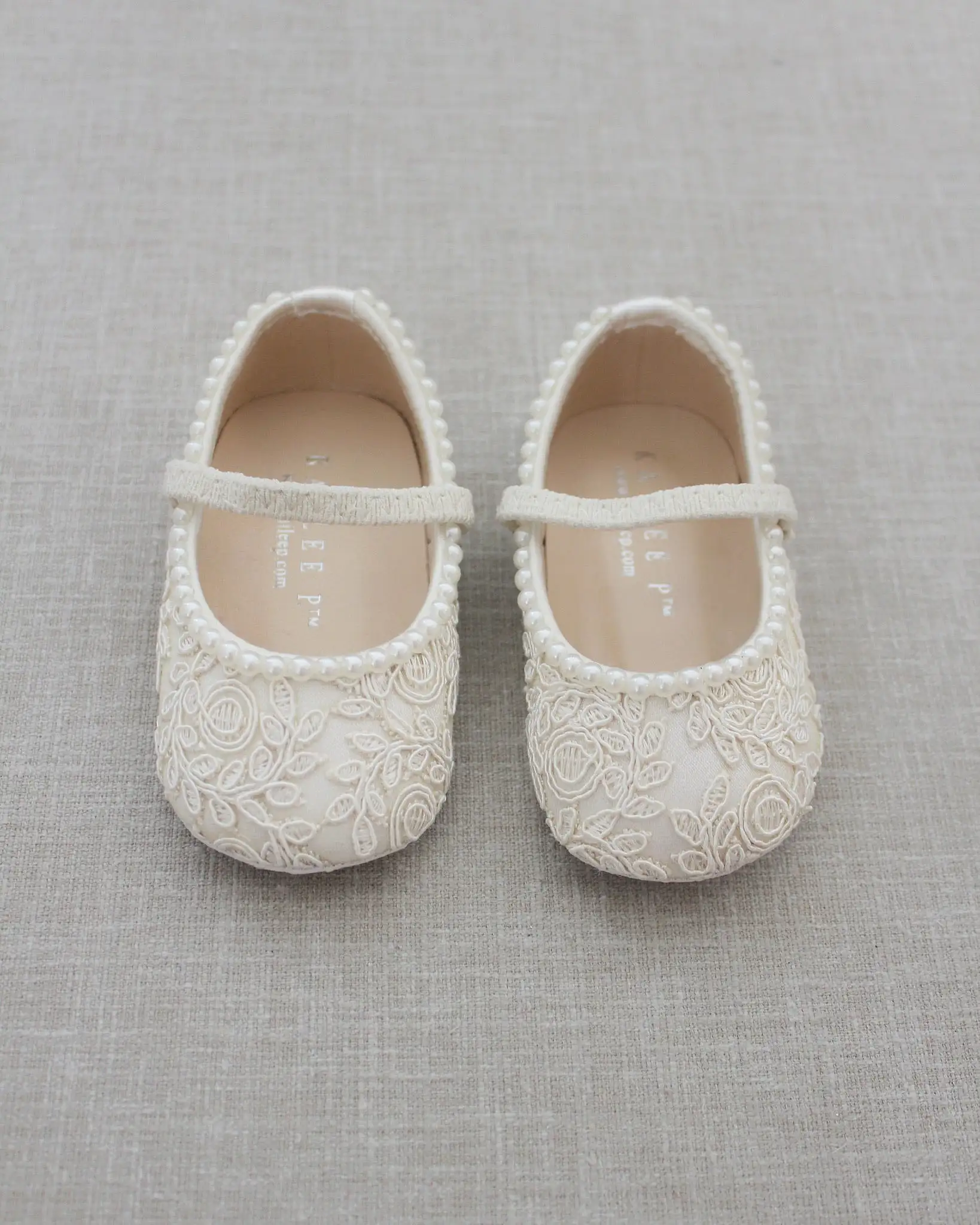 Crochet Lace Mary Jane Flats with Mini Pearls