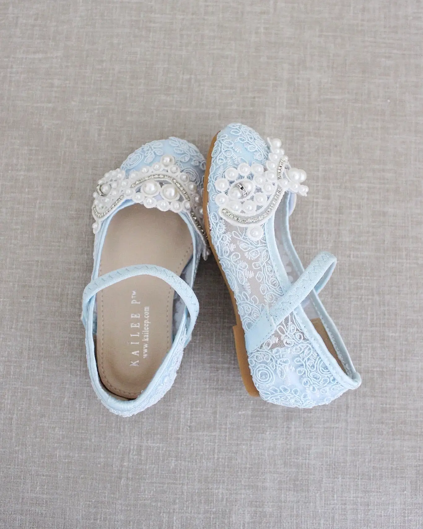 Crochet Lace Mary Jane Flats with Small Pearls Applique