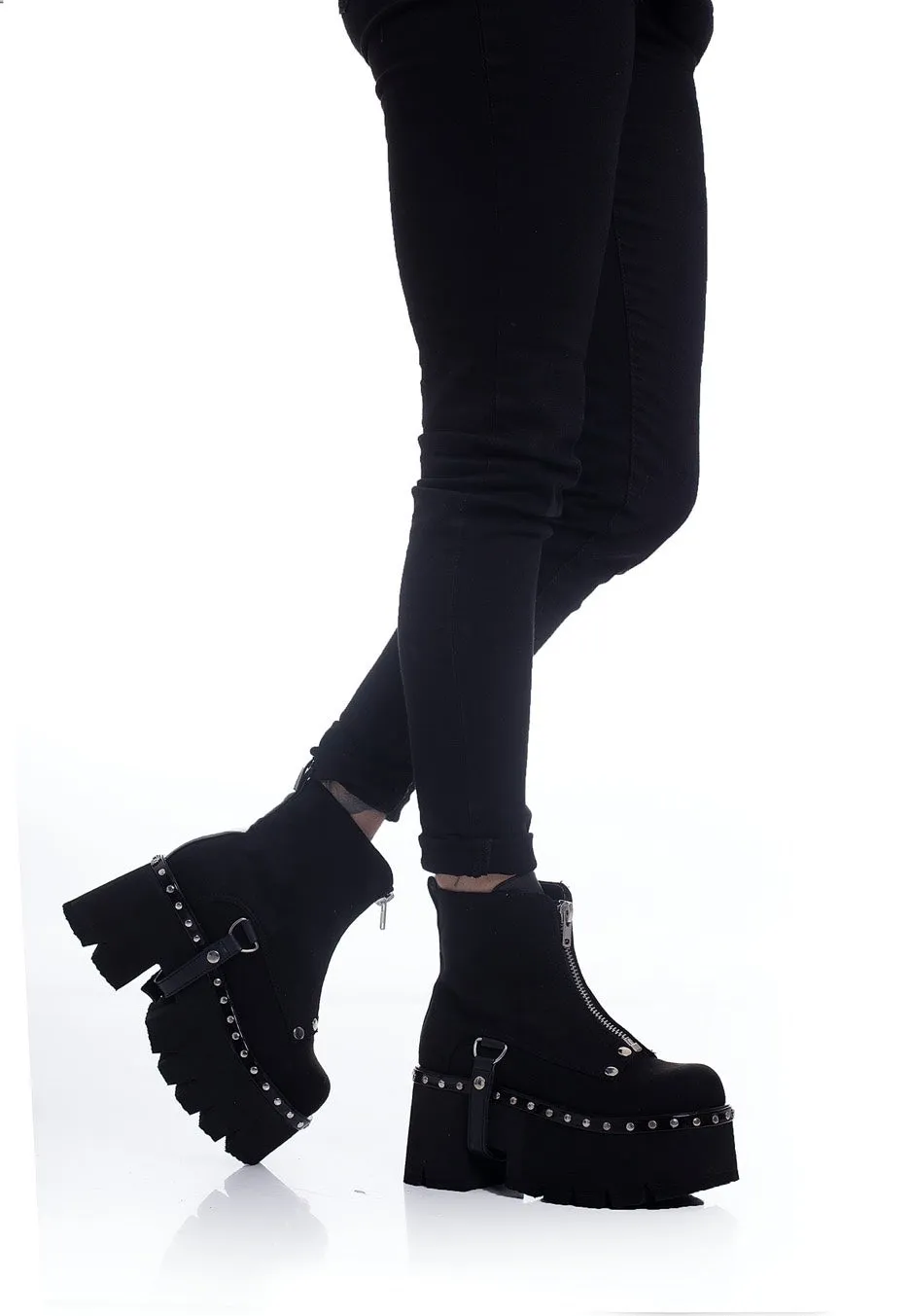 DemoniaCult - Ashes 100 Metal Front Zip Black - Girl Shoes