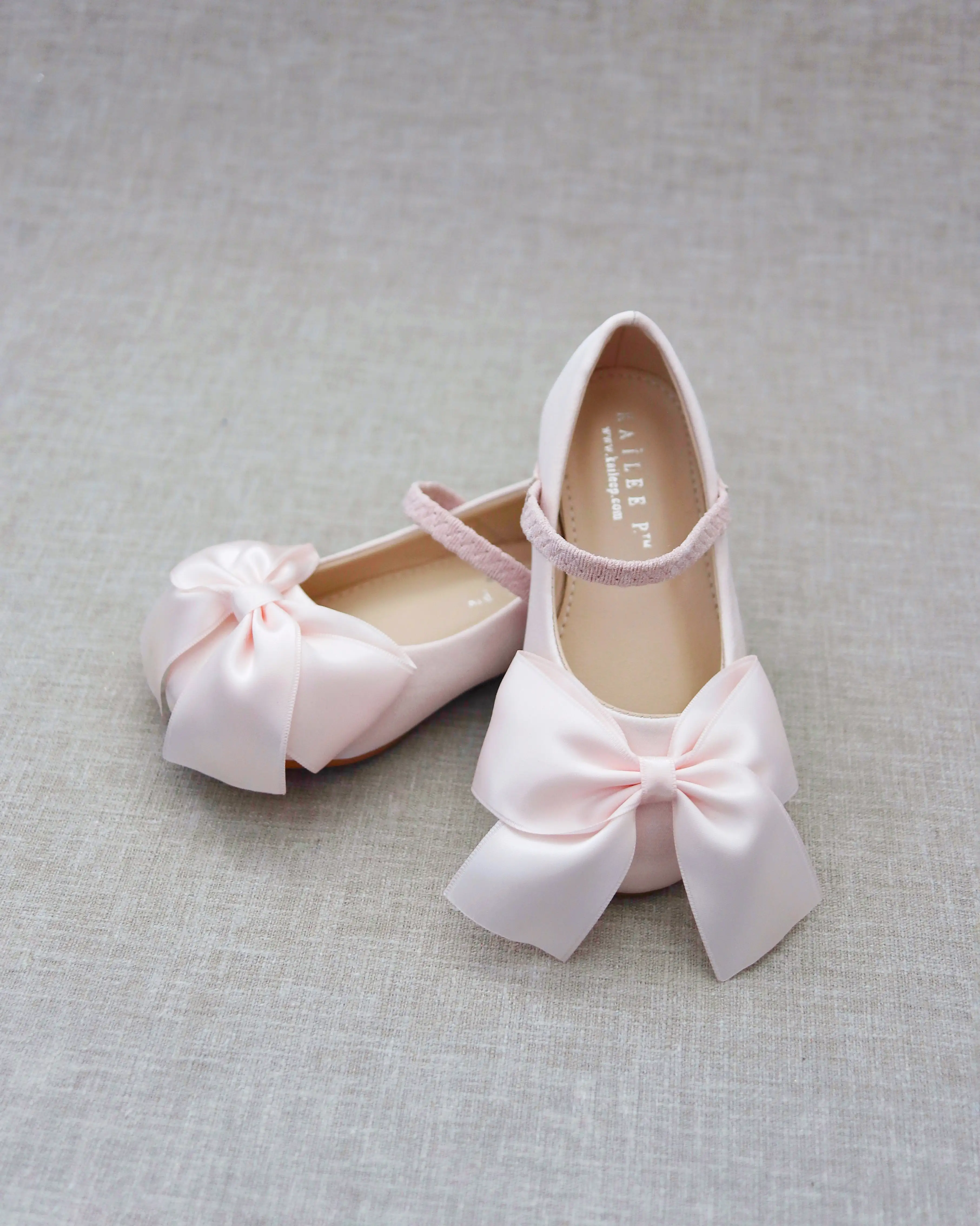 Dusty Pink Satin Mary Jane Flats with Front Satin Bow