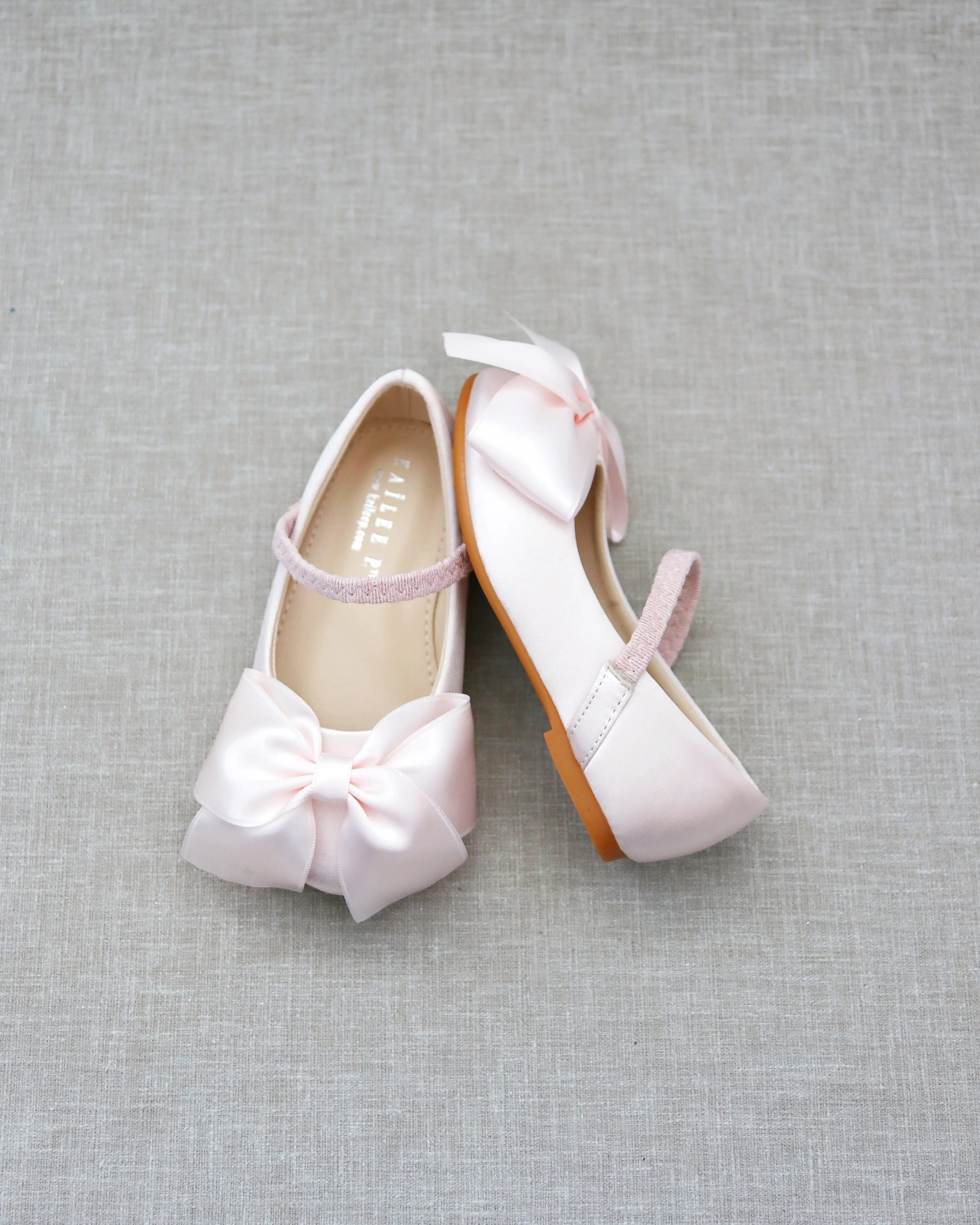 Dusty Pink Satin Mary Jane Flats with Front Satin Bow