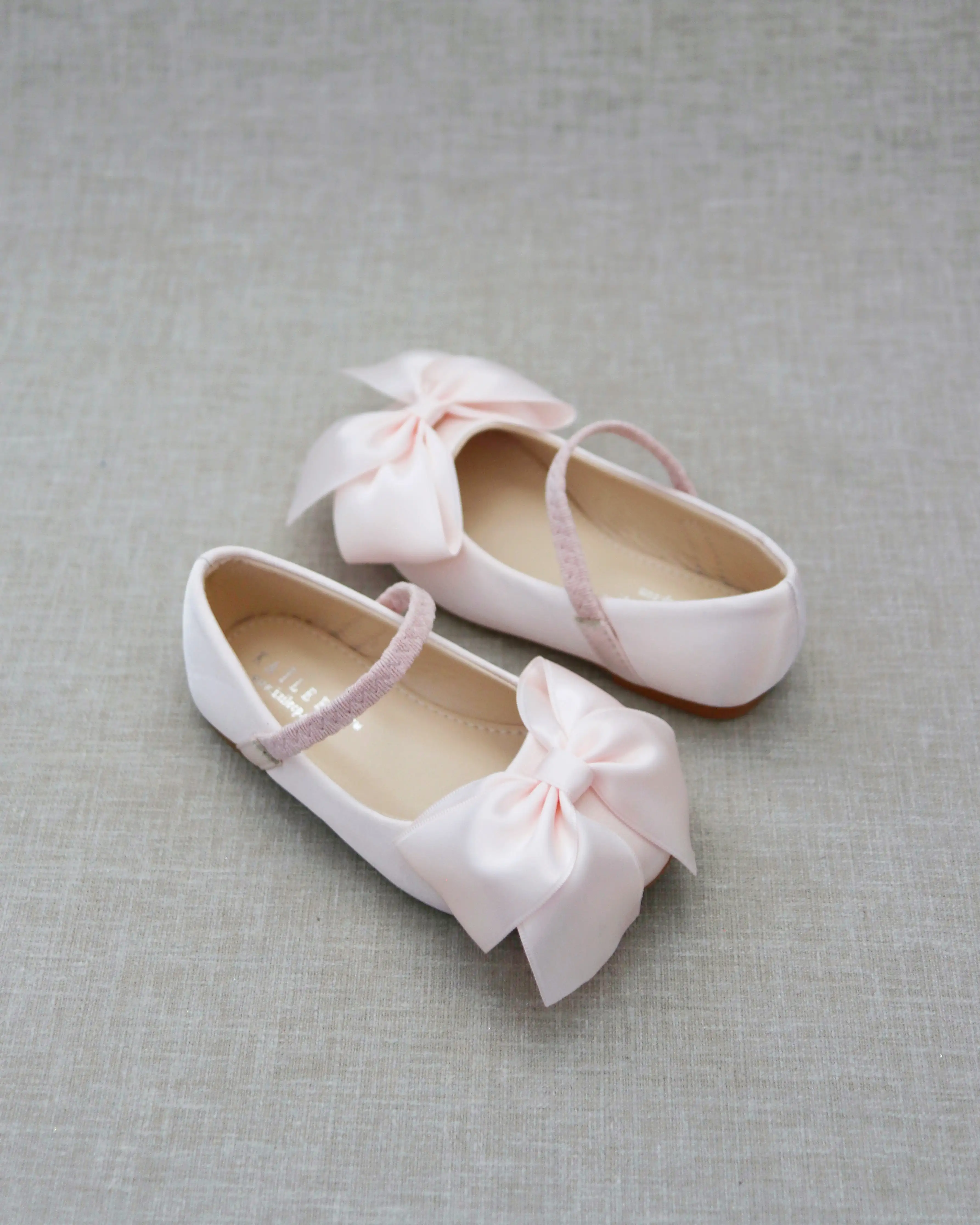 Dusty Pink Satin Mary Jane Flats with Front Satin Bow