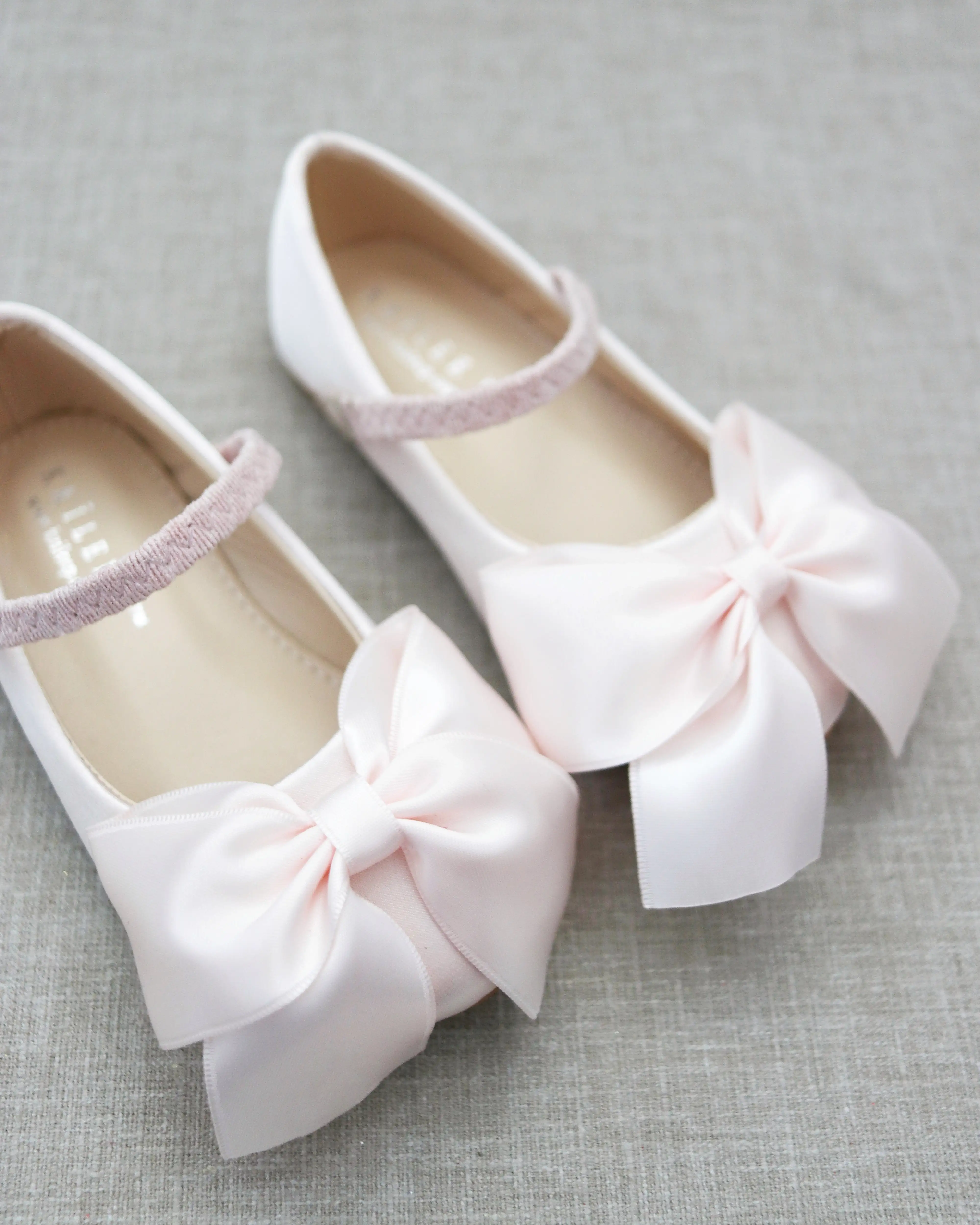 Dusty Pink Satin Mary Jane Flats with Front Satin Bow