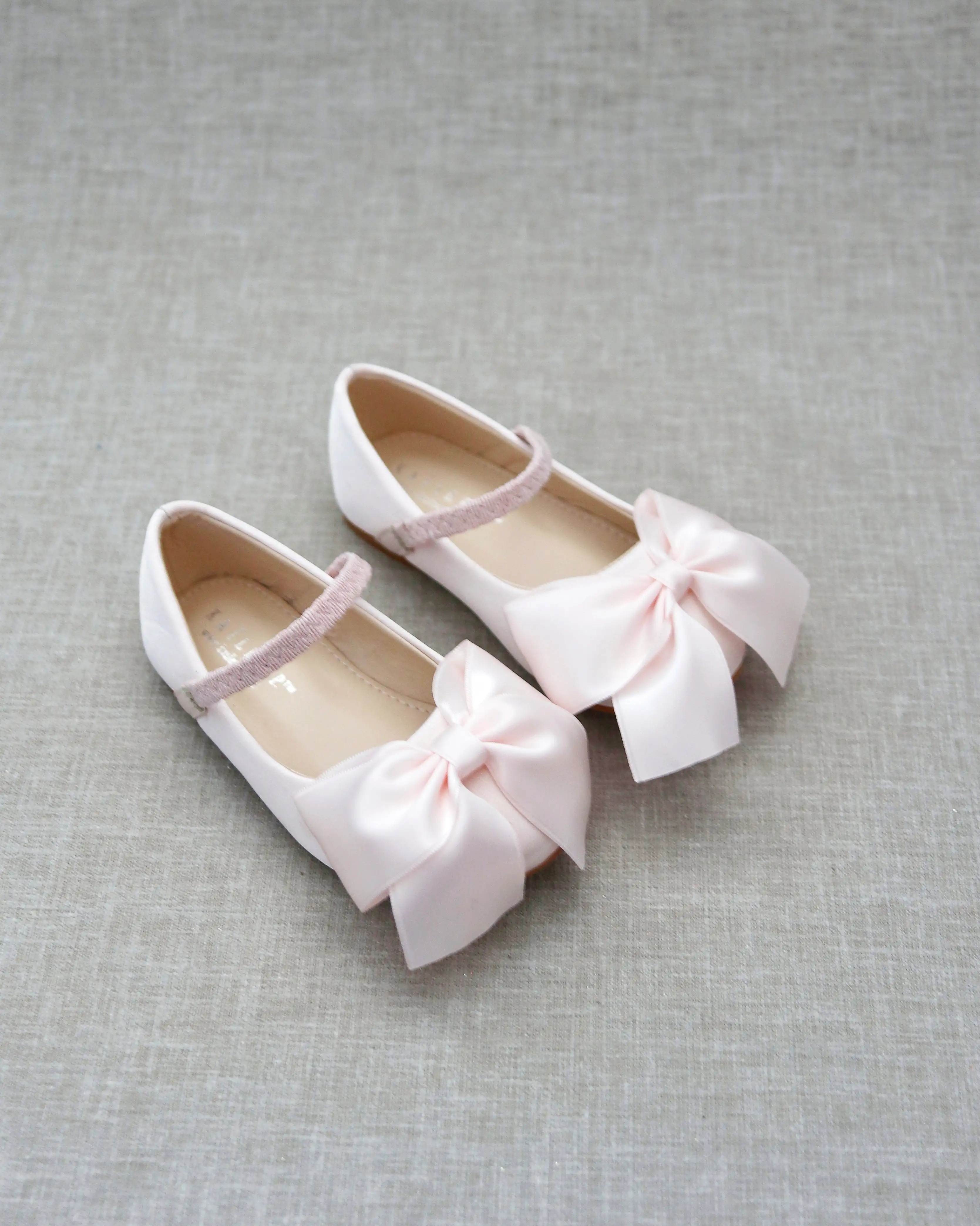 Dusty Pink Satin Mary Jane Flats with Front Satin Bow