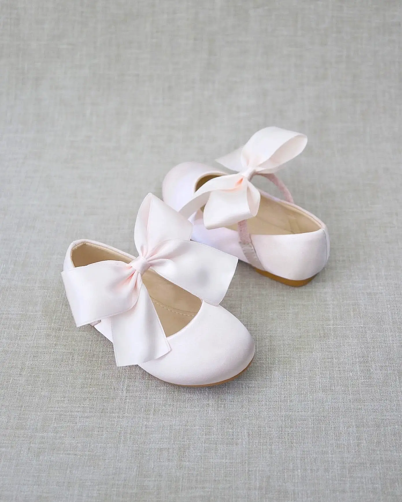 Dusty Pink Satin Mary Jane Flats with Satin Bow