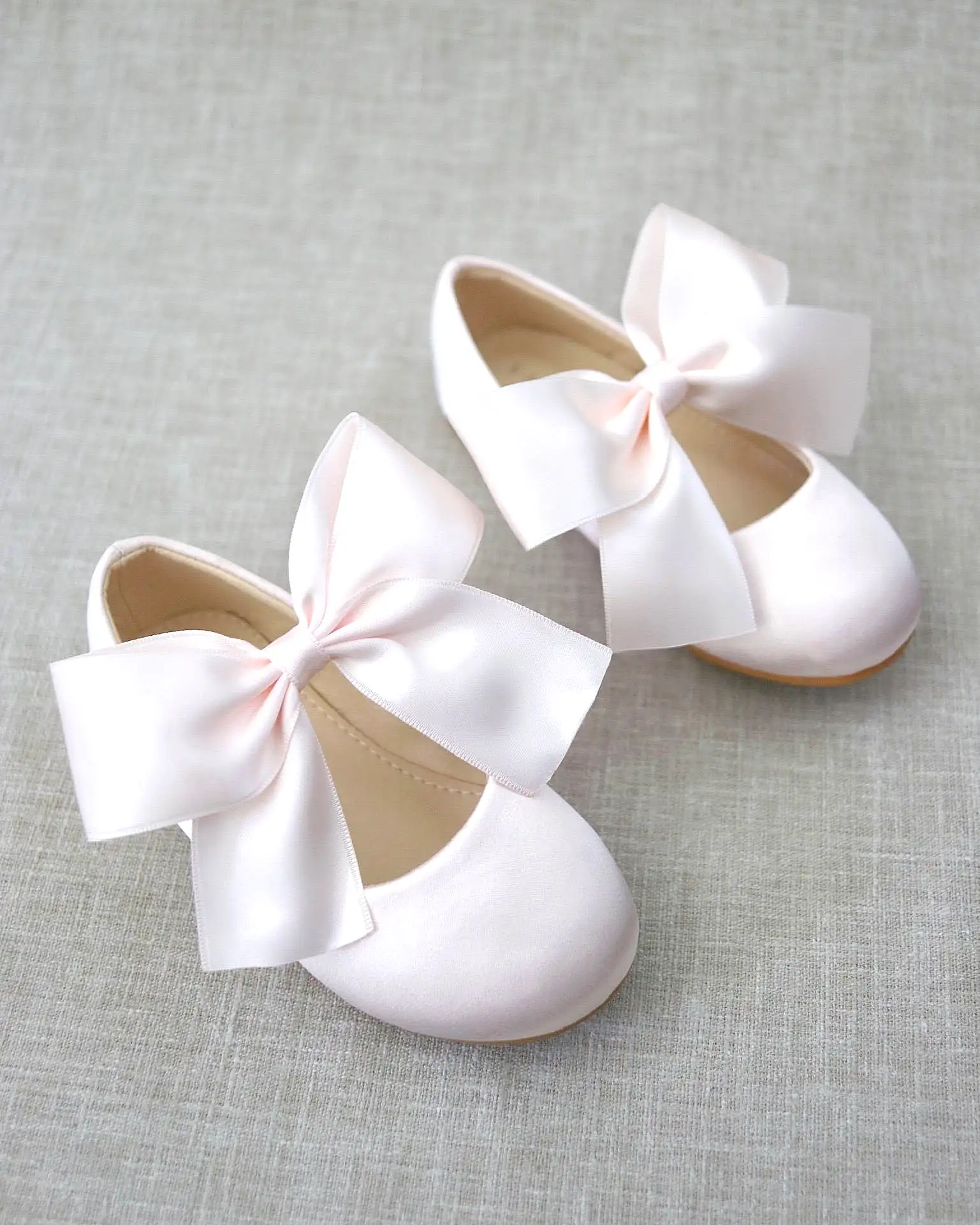 Dusty Pink Satin Mary Jane Flats with Satin Bow