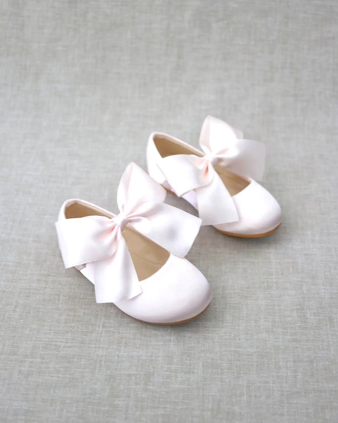 Dusty Pink Satin Mary Jane Flats with Satin Bow