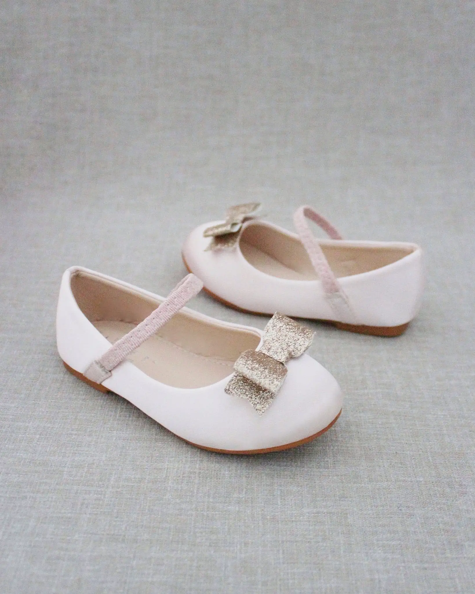 Dusty Pink Satin Mary Jane Flats with Tuxedo Bow