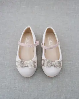 Dusty Pink Satin Mary Jane Flats with Tuxedo Bow