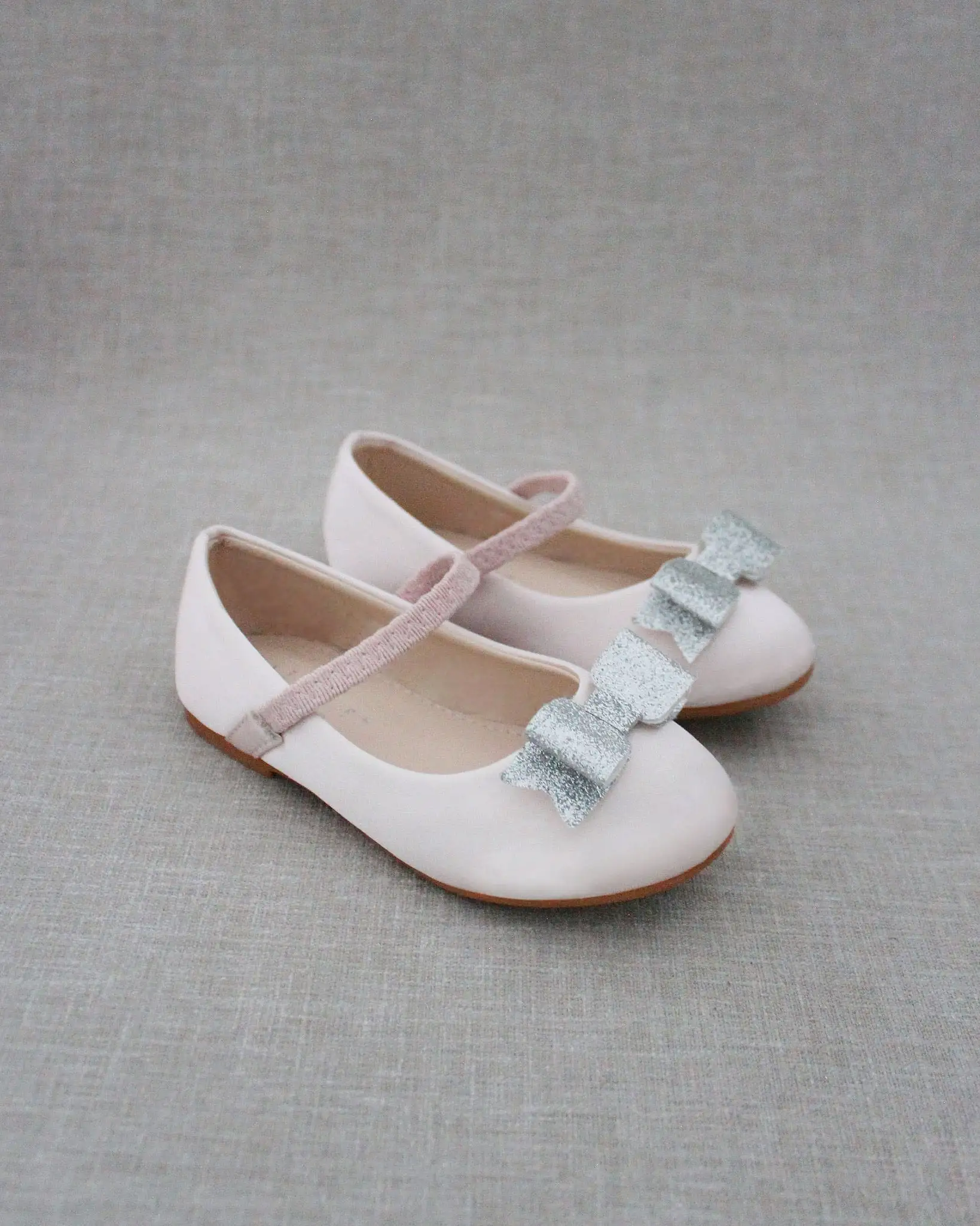 Dusty Pink Satin Mary Jane Flats with Tuxedo Bow