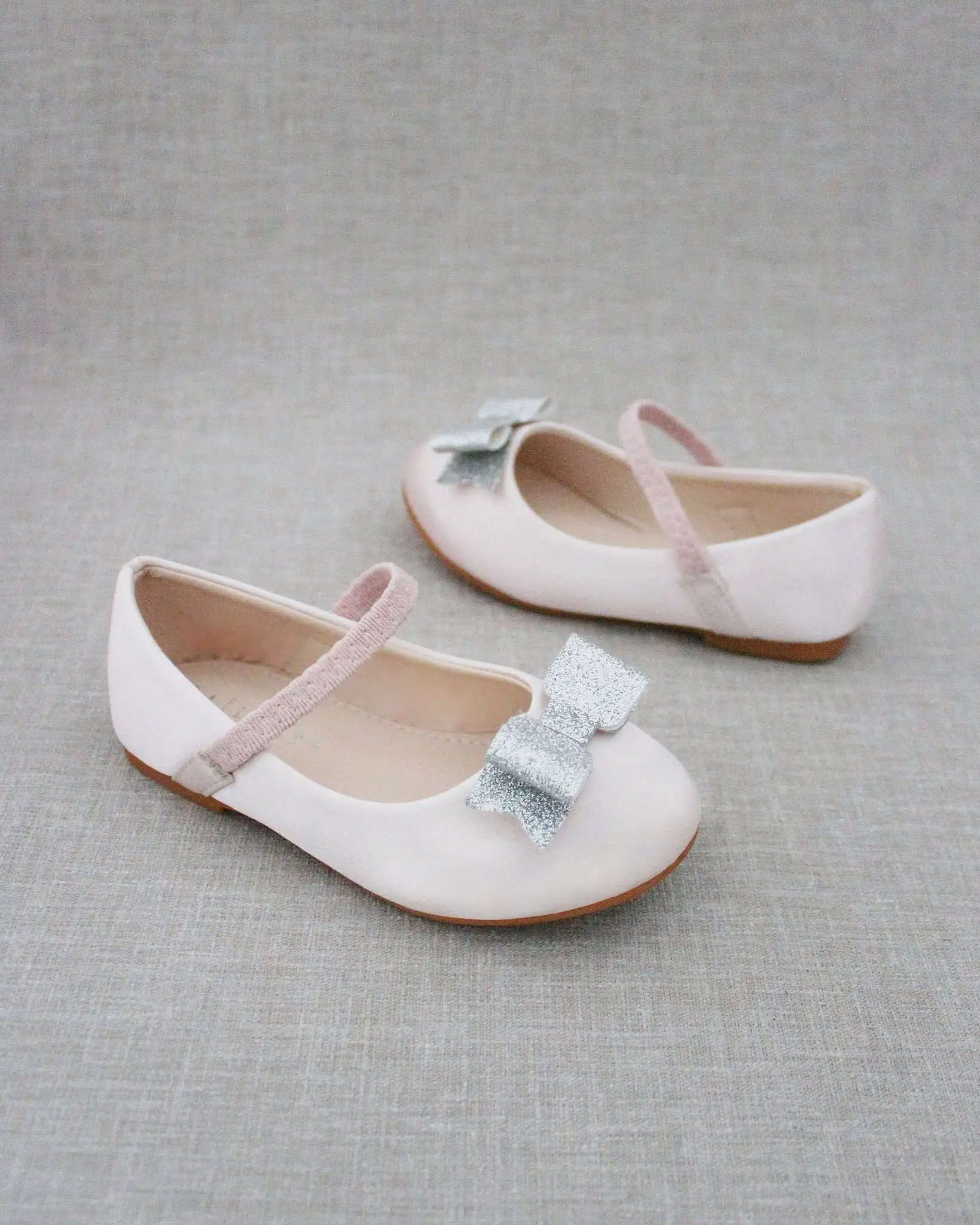 Dusty Pink Satin Mary Jane Flats with Tuxedo Bow