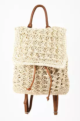 Fame Straw Braided Faux Leather Strap Backpack Bag