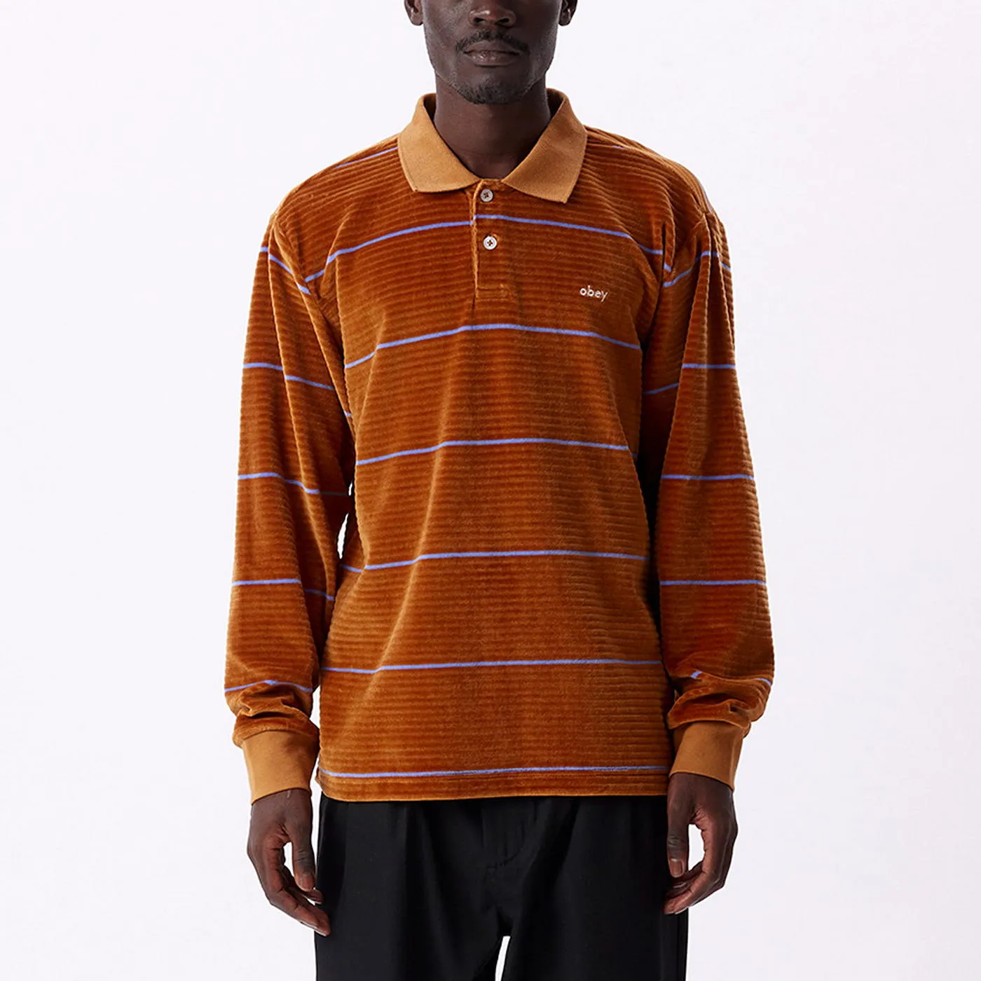 Fete Velour Stripe Long Sleeve Polo | Obey Clothing UK