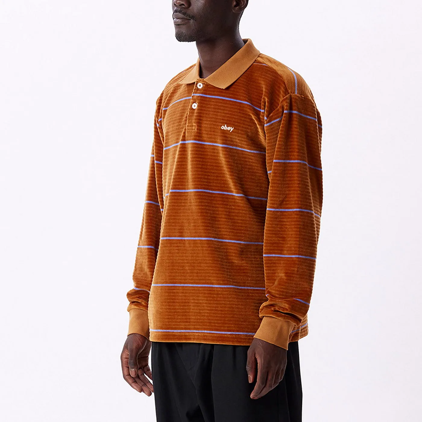 Fete Velour Stripe Long Sleeve Polo | Obey Clothing UK