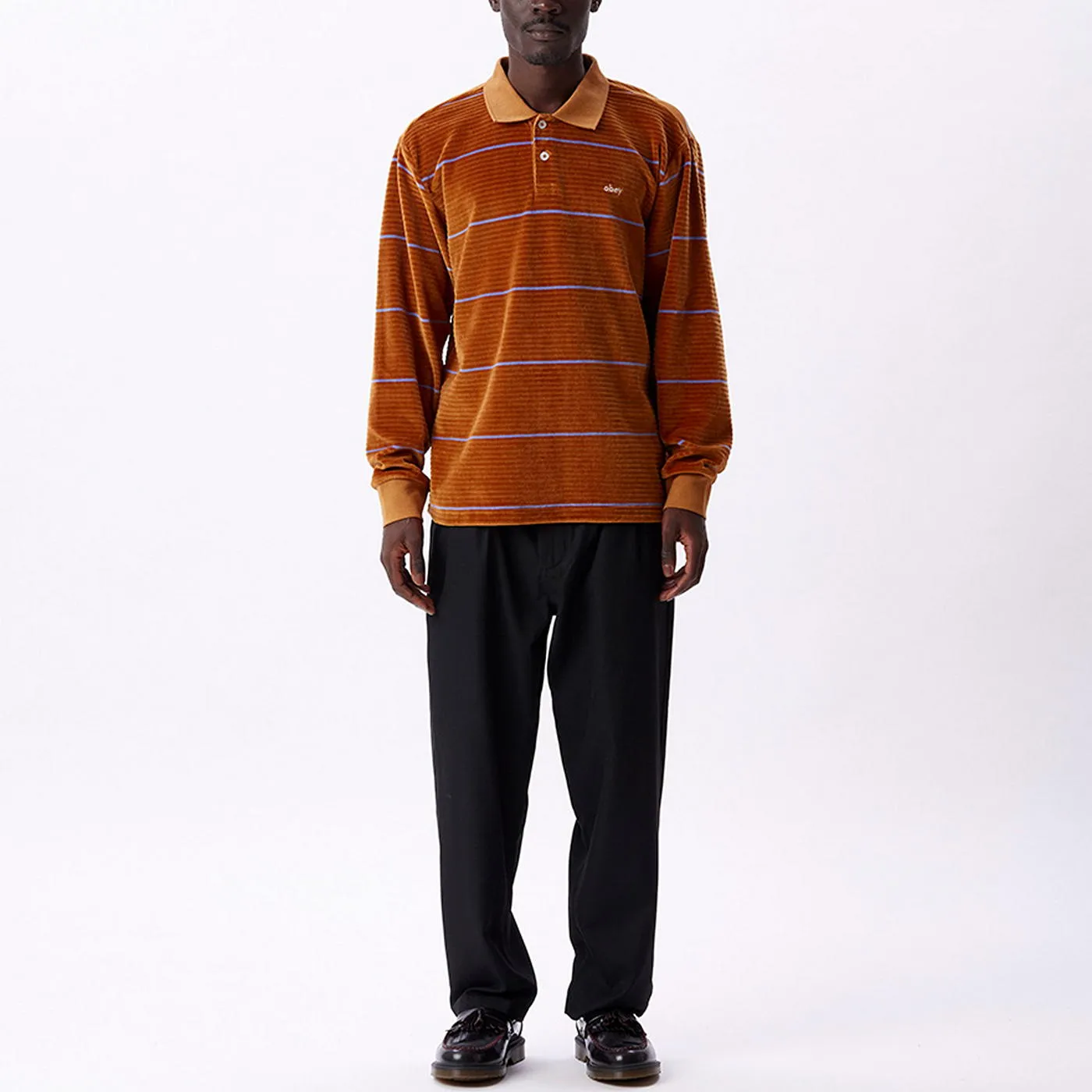 Fete Velour Stripe Long Sleeve Polo | Obey Clothing UK