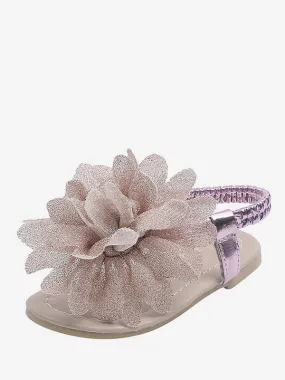 Flower Girl Shoes Gold PU Leather Flowers Party Shoes For Kids